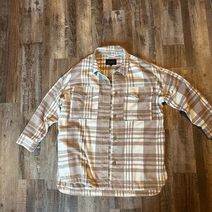 Plaid Button-Up Shacket Brown and Cream